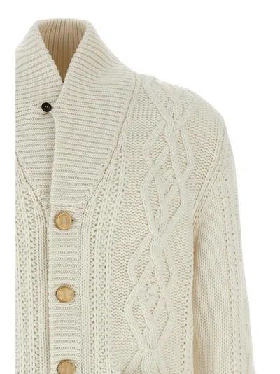 Brunello Cucinelli Cashmere Cardigan With Cable Knit Design In Neutral