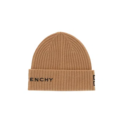 Pre-owned Givenchy Ribbed 4g Wool Blend Beanie 'desert Black' | Men's Size Onesize