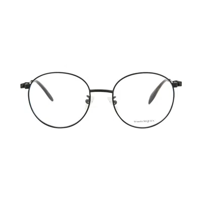 Pre-owned Alexander Mcqueen Round-frame Metal Optical Frames 'black Transparent' | Men's Size Onesize
