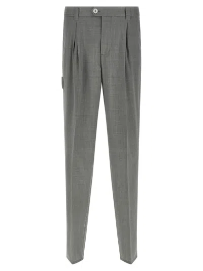 Brunello Cucinelli Grey Mlange Wool Pants In Gray