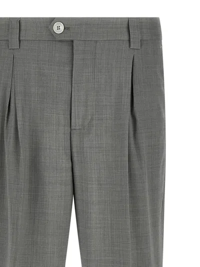 Brunello Cucinelli Grey Mlange Wool Pants In Gray