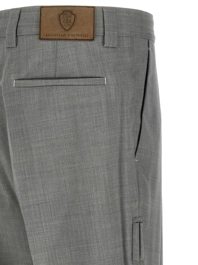 Brunello Cucinelli Grey Mlange Wool Pants In Gray