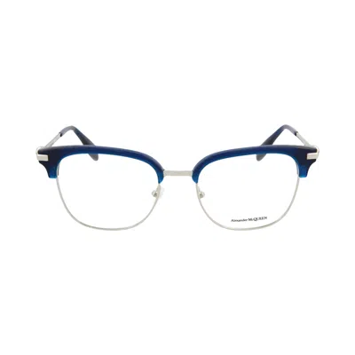 Pre-owned Alexander Mcqueen Round-frame Metal Optical Frames 'silver Transparent' | Men's Size Onesize
