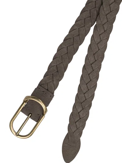 Brunello Cucinelli Braided Suede Buckled Belt In Gray
