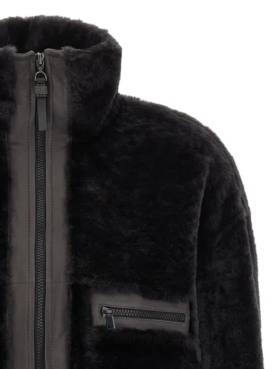 Brunello Cucinelli Grey Shearling Jacket With Two Front Welt Pockets With Zip In Gray