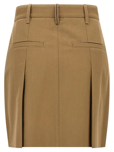 Brunello Cucinelli Pleated Skirt Featuring Side And Back Pockets In Brown