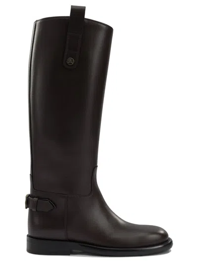Burberry Leather Cavalier Knee-high Boots In Brown