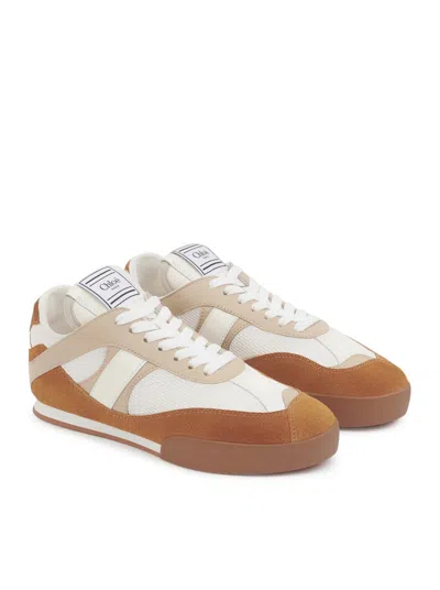Chloé Kick Brown And White Sneakers In Mesh And Leather In Multi