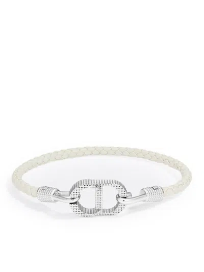 Dior Cd Icon Woven Leather Bracelet In Metallic