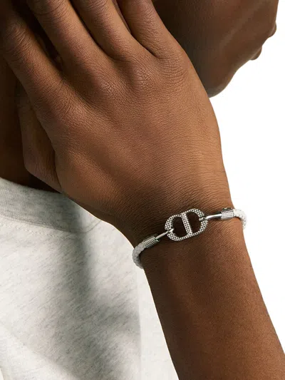 Dior Cd Icon Woven Leather Bracelet In Metallic