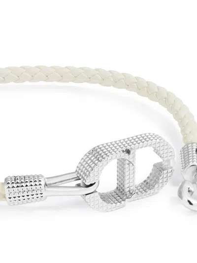 Dior Cd Icon Woven Leather Bracelet In Metallic