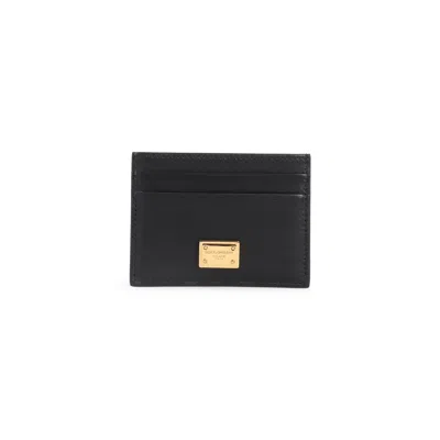 Dolce & Gabbana Black Dauphine Leather Card Holder In Black