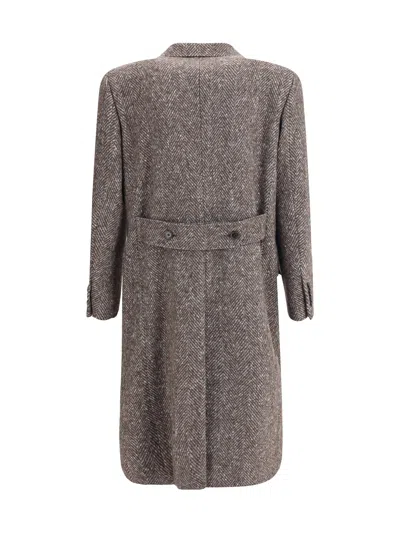 Dolce & Gabbana Double-breasted Herringbone Coat In Gray