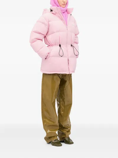 Msgm Hooded Drawstring Coat In Pink