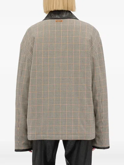 Msgm Check-pattern Collared Coat In Neutral