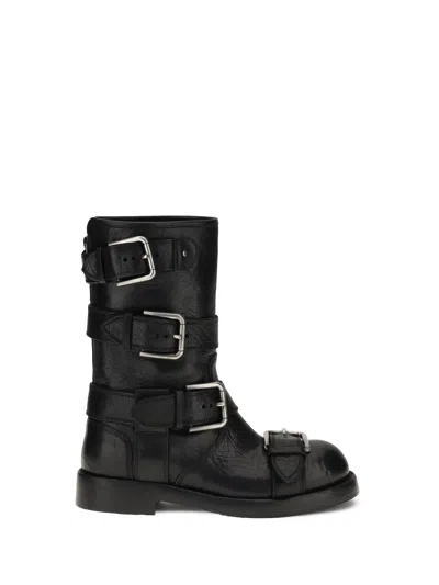 Dolce & Gabbana Leather Boot With Buckles In Animal Print