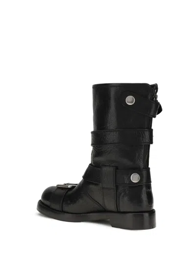 Dolce & Gabbana Leather Boot With Buckles In Animal Print