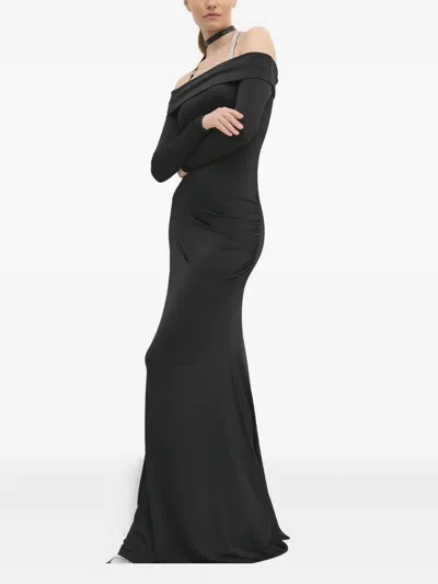 Chiara Ferragni Off-the-shoulder Long-sleeve Maxi Dress In Black