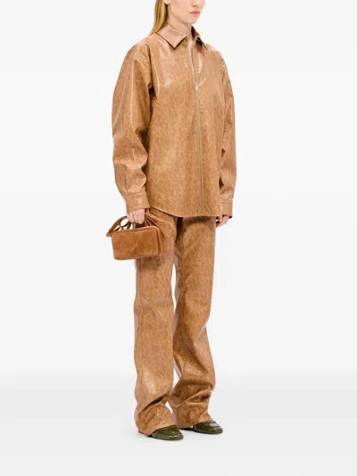 Msgm Zip-up Collared Coat In Brown