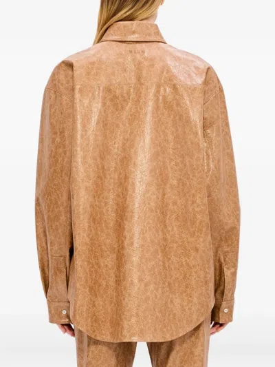 Msgm Zip-up Collared Coat In Brown