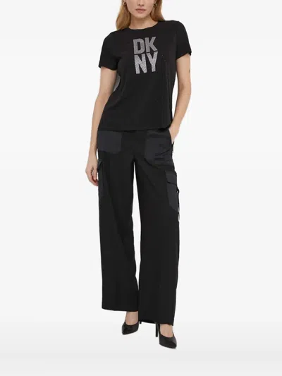 Dkny Logo-lettering Embellished T-shirt In Black