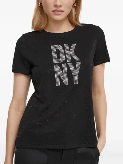 Dkny Logo-lettering Embellished T-shirt In Black