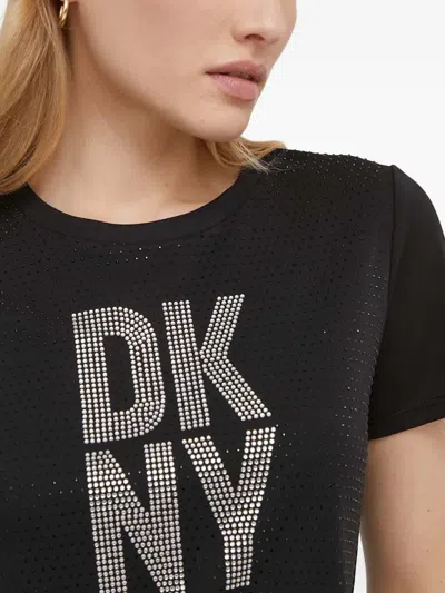 Dkny Logo-lettering Embellished T-shirt In Black