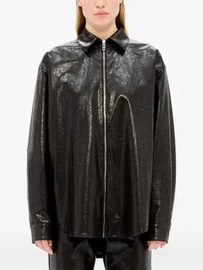 Msgm Zip-up Collared Coat In Black