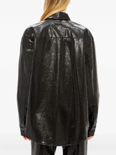 Msgm Zip-up Collared Coat In Black