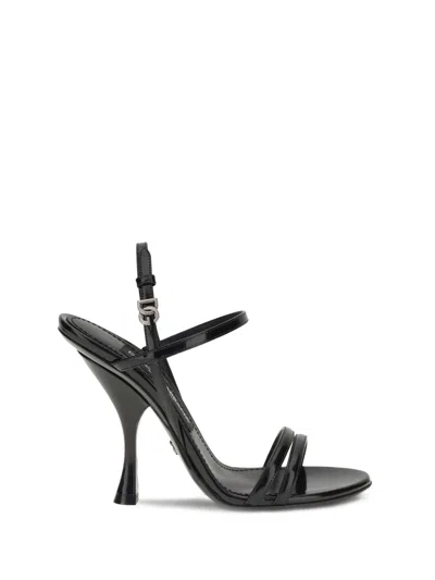 Dolce & Gabbana Black Polished Calf Leather Sandals