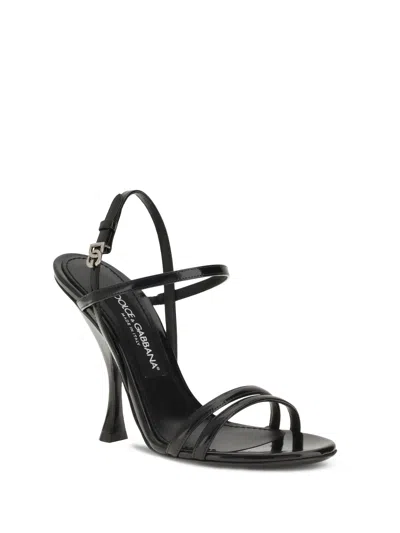 Dolce & Gabbana Black Polished Calf Leather Sandals
