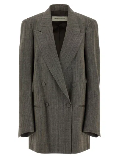 Dries Van Noten Grey Melange Wool Blink Jacket In Multi
