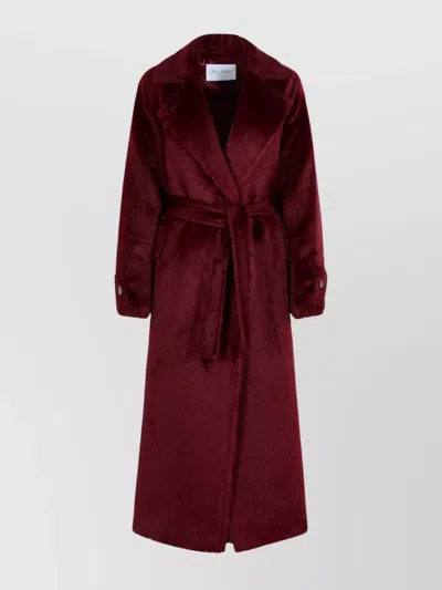 Max Mara Long Alpaca And Wool Coat With Belt In Red