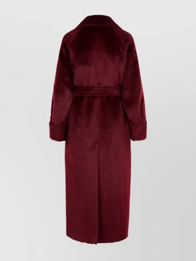 Max Mara Long Alpaca And Wool Coat With Belt In Red