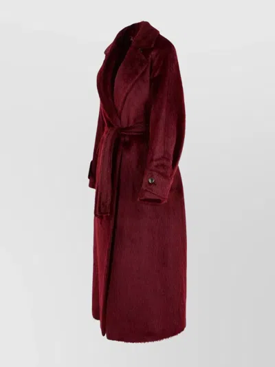 Max Mara Long Alpaca And Wool Coat With Belt In Red