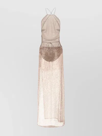 The Andamane Maxi Dress With Spaghetti Straps And Sequins In Neutral
