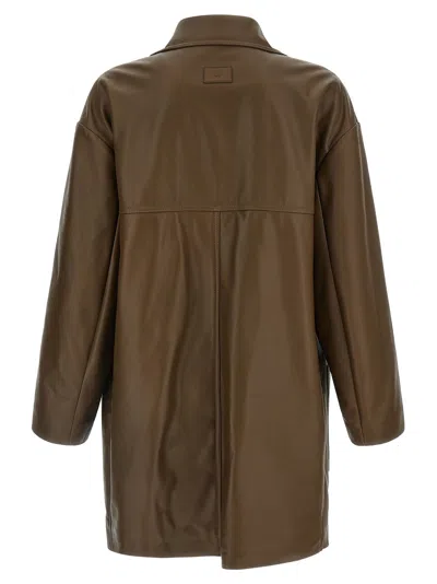 Fendi Double-breasted Leather Coat Coats And Trench Coats Brown In Animal Print