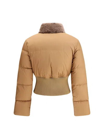 Fendi Short Padded Down Jacket With Shearling Collar Clothing In Animal Print