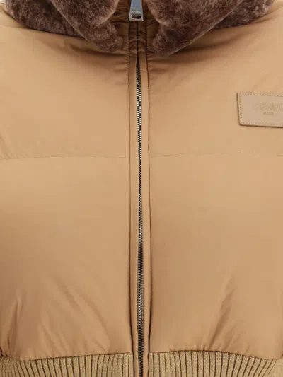 Fendi Short Padded Down Jacket With Shearling Collar Clothing In Animal Print
