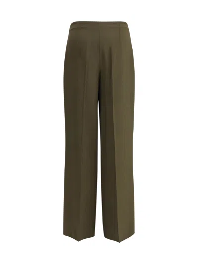 Fendi Women Green Pants With Front Pences And Wide Leg In Wool Woman In Brown