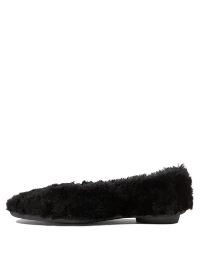 Ferragamo Black Ballerinas With Shearling Design And Buckle In Leather Woman In Animal Print