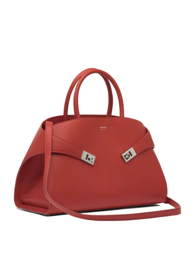 Ferragamo Structured Red Leather Shoulder Bag In Red