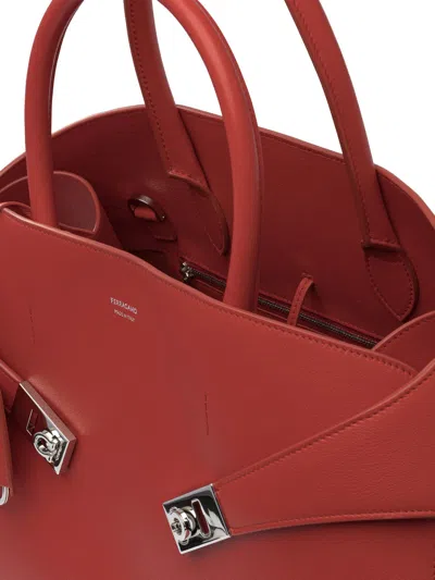 Ferragamo Structured Red Leather Shoulder Bag In Red