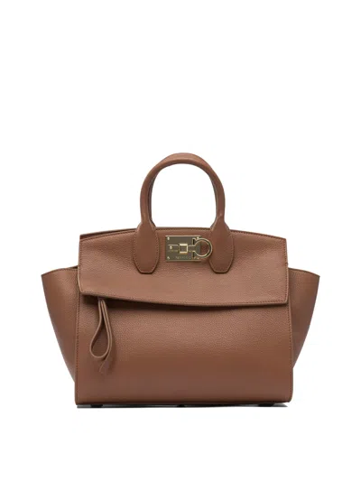 Ferragamo Tote Bag With Top Handle And Strap In Brown