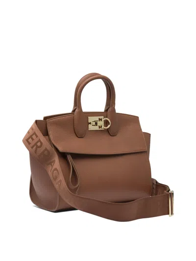 Ferragamo Tote Bag With Top Handle And Strap In Brown