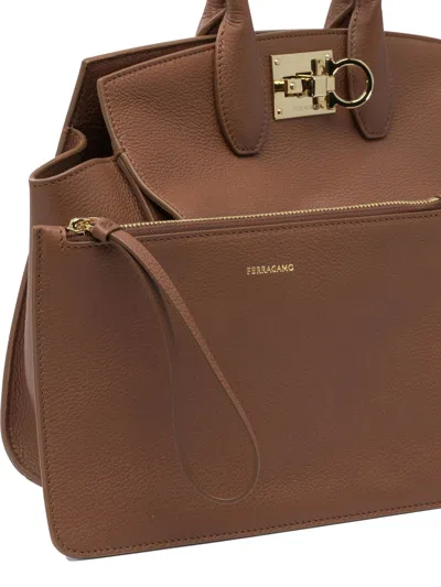 Ferragamo Tote Bag With Top Handle And Strap In Brown