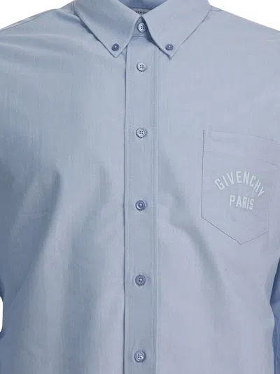 Givenchy Button-down Shirt With Pointed Collar And Embroidered Detail In Blue