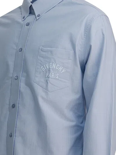 Givenchy Button-down Shirt With Pointed Collar And Embroidered Detail In Blue