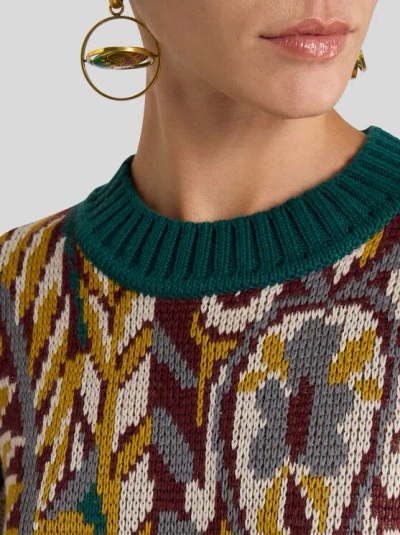 Etro Patterned Jacquard Wool Sweater With Dropped Shoulders In Green