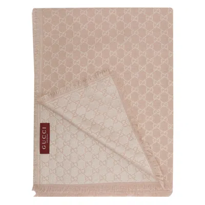 Gucci Gg Lame Printed Scarf In Brown